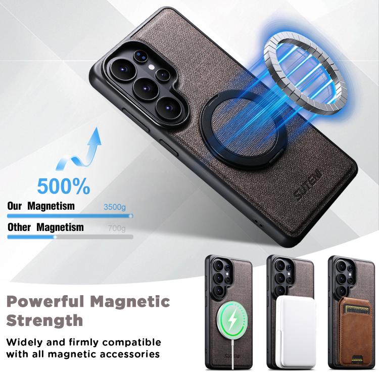For Samsung Galaxy S26 Ultra 5G Suteni G3 360 Rotation Holder MagSafe Denim Leather Back Phone Case