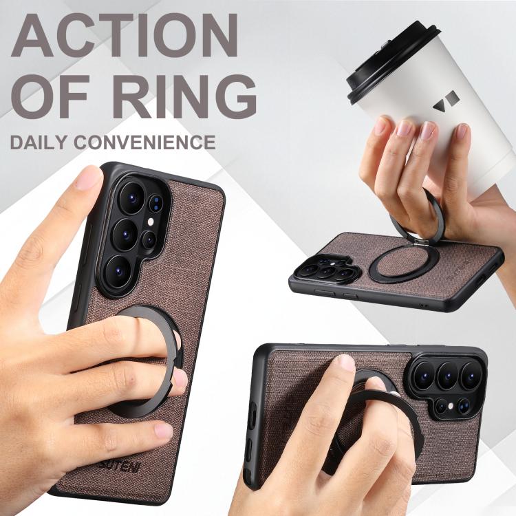 For Samsung Galaxy S26 Ultra 5G Suteni G3 360 Rotation Holder MagSafe Denim Leather Back Phone Case