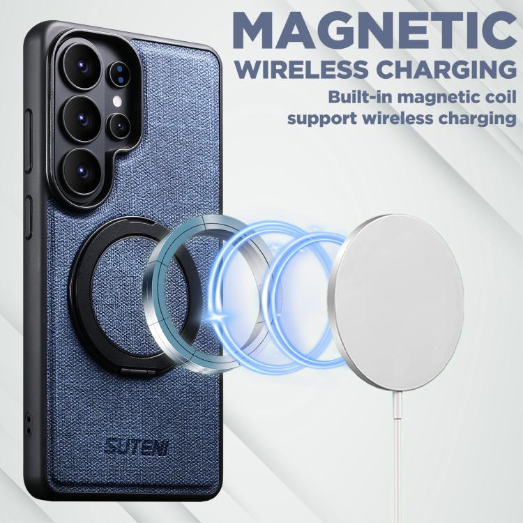 For Samsung Galaxy S26 Ultra 5G Suteni G3 360 Rotation Holder MagSafe Denim Leather Back Phone Case