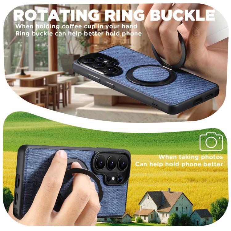 For Samsung Galaxy S26 Ultra 5G Suteni G3 360 Rotation Holder MagSafe Denim Leather Back Phone Case