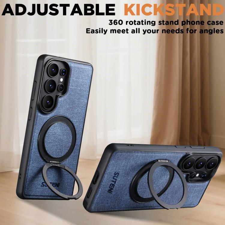 For Samsung Galaxy S26 Ultra 5G Suteni G3 360 Rotation Holder MagSafe Denim Leather Back Phone Case