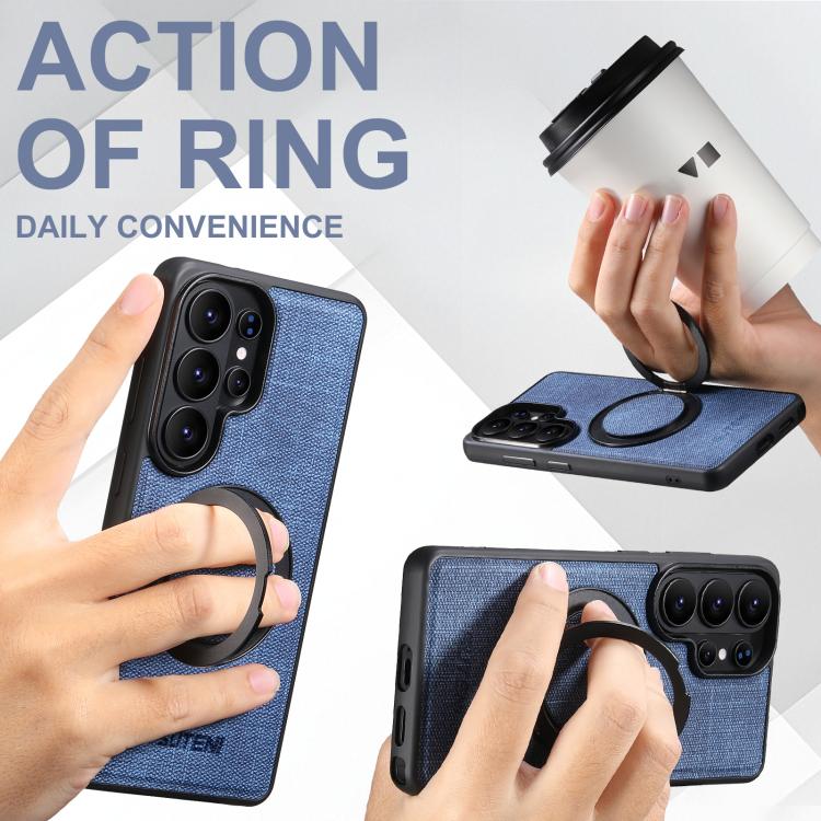 For Samsung Galaxy S26 Ultra 5G Suteni G3 360 Rotation Holder MagSafe Denim Leather Back Phone Case