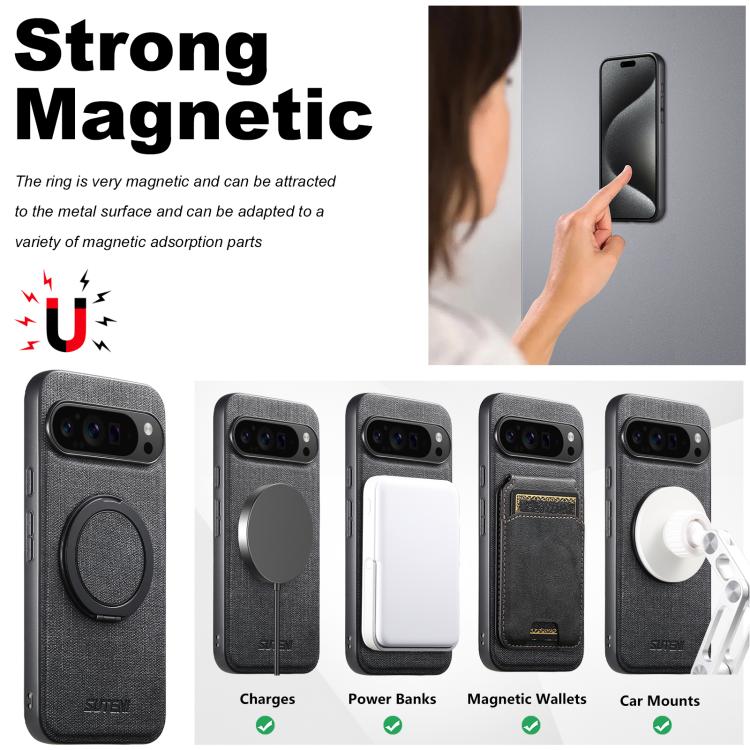 For Google Pixel 8a Suteni G3 360 Rotation Holder MagSafe Denim Leather Back Phone Case