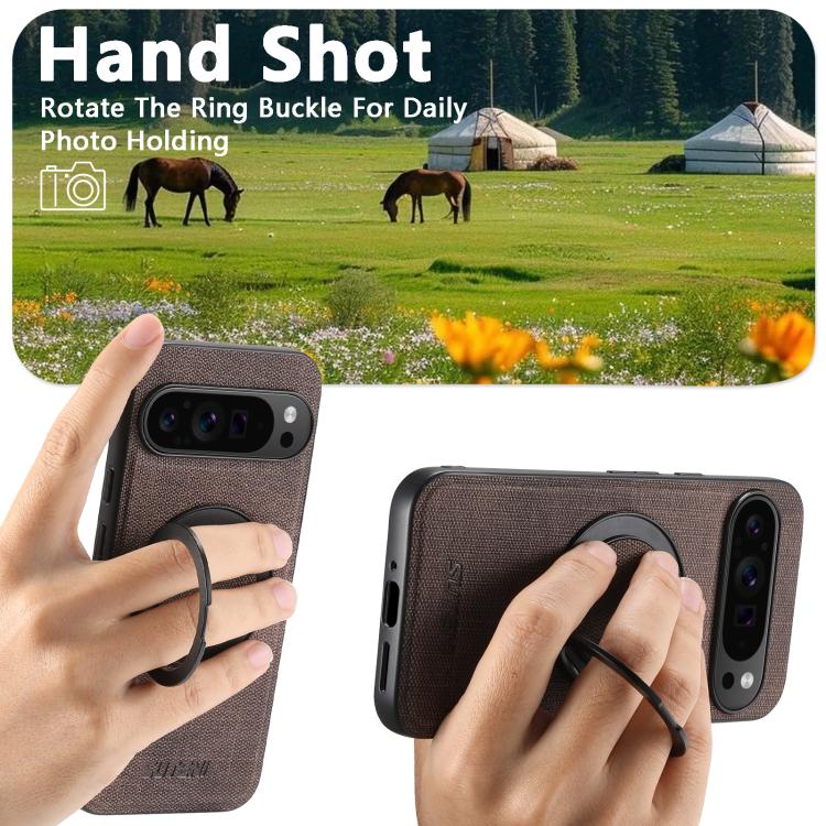 For Google Pixel 8a Suteni G3 360 Rotation Holder MagSafe Denim Leather Back Phone Case