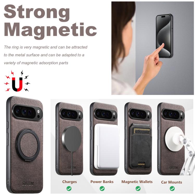 For Google Pixel 8a Suteni G3 360 Rotation Holder MagSafe Denim Leather Back Phone Case