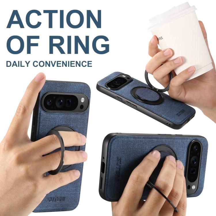 For Google Pixel 8a Suteni G3 360 Rotation Holder MagSafe Denim Leather Back Phone Case