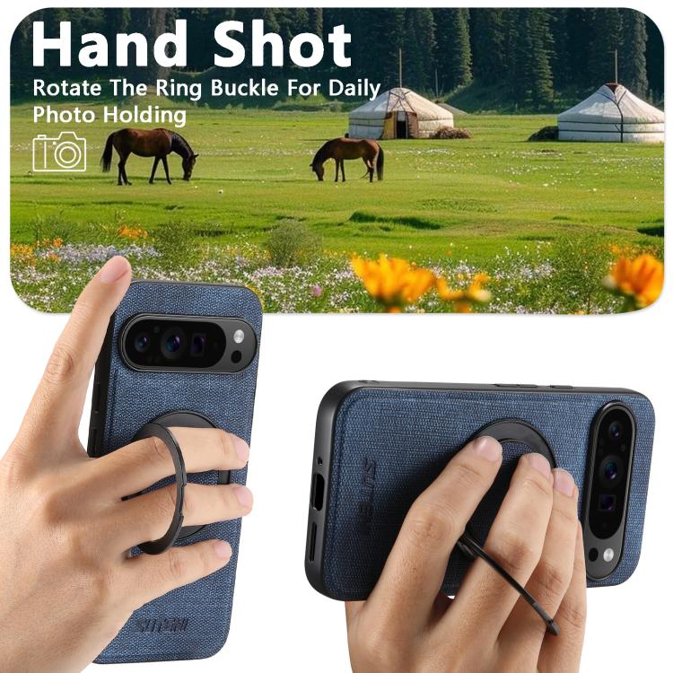 For Google Pixel 8a Suteni G3 360 Rotation Holder MagSafe Denim Leather Back Phone Case