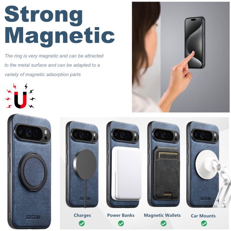 For Google Pixel 8a Suteni G3 360 Rotation Holder MagSafe Denim Leather Back Phone Case