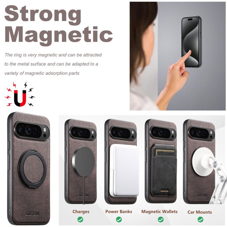For Google Pixel 10 Suteni G3 360 Rotation Holder MagSafe Denim Leather Back Phone Case