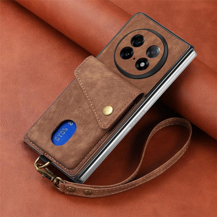 For OPPO Find N5 Retro Card Wallet Fold Leather Phone Case with Strap