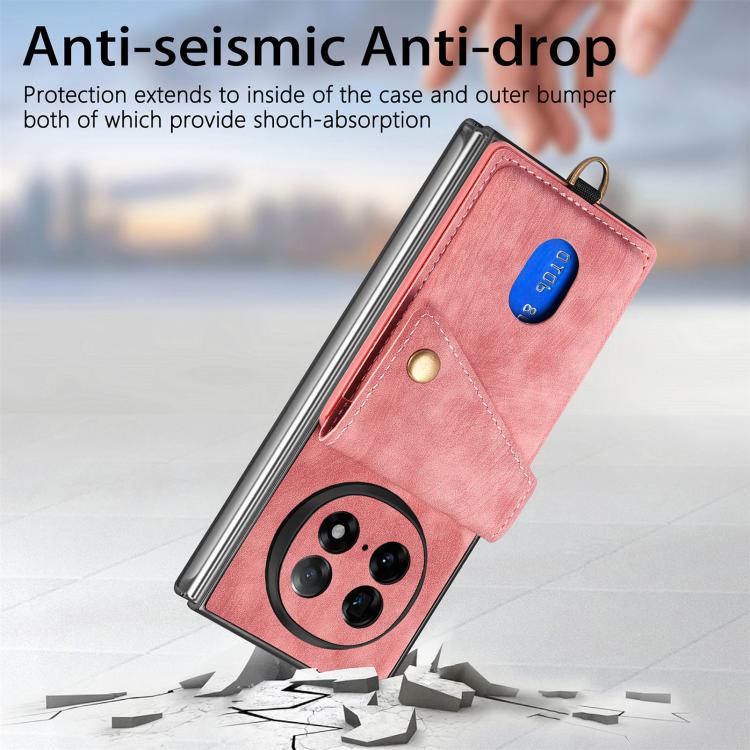 For OPPO Find N5 Retro Card Wallet Fold Leather Phone Case with Strap