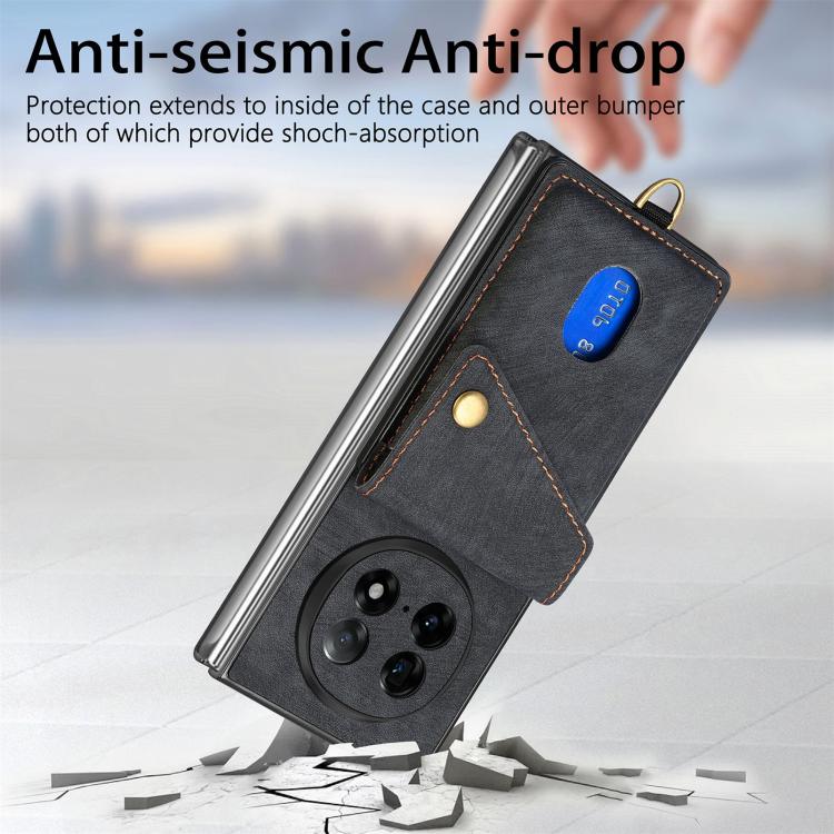 For OPPO Find N5 Retro Card Wallet Fold Leather Phone Case with Strap