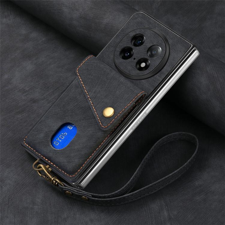 For OPPO Find N5 Retro Card Wallet Fold Leather Phone Case with Strap