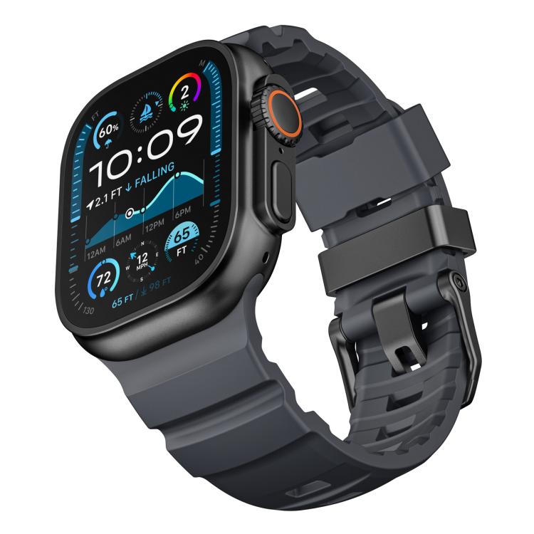 For Apple Watch 46mm / 49mm / 45mm / 44mm Black Buckle Field Path Fluororubber Watch Band