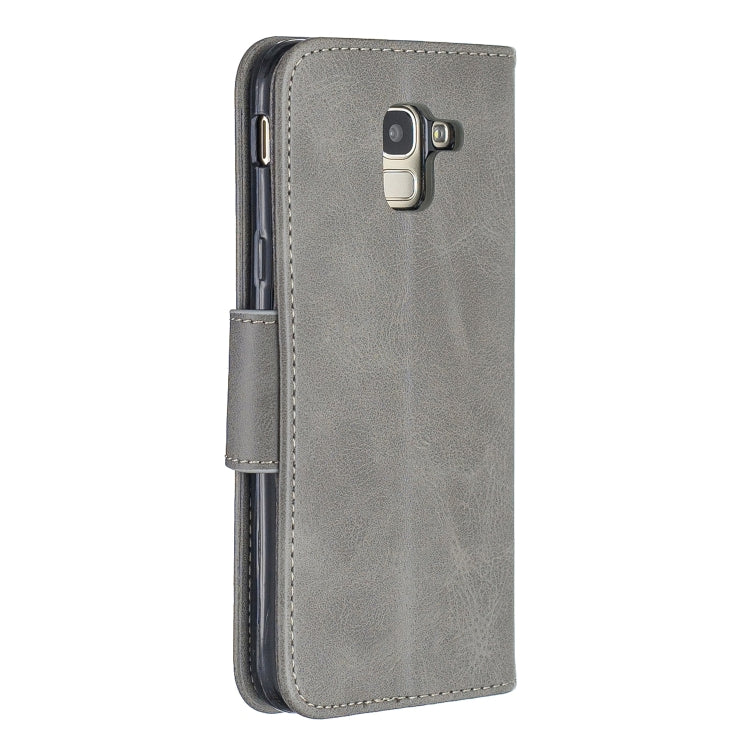 Retro Lambskin Texture Pure Color Horizontal Flip PU Leather Case for Galaxy J6 2018, with Holder & Card Slots & Wallet & Lanyard