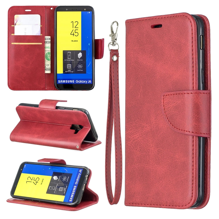 Retro Lambskin Texture Pure Color Horizontal Flip PU Leather Case for Galaxy J6 2018, with Holder & Card Slots & Wallet & Lanyard