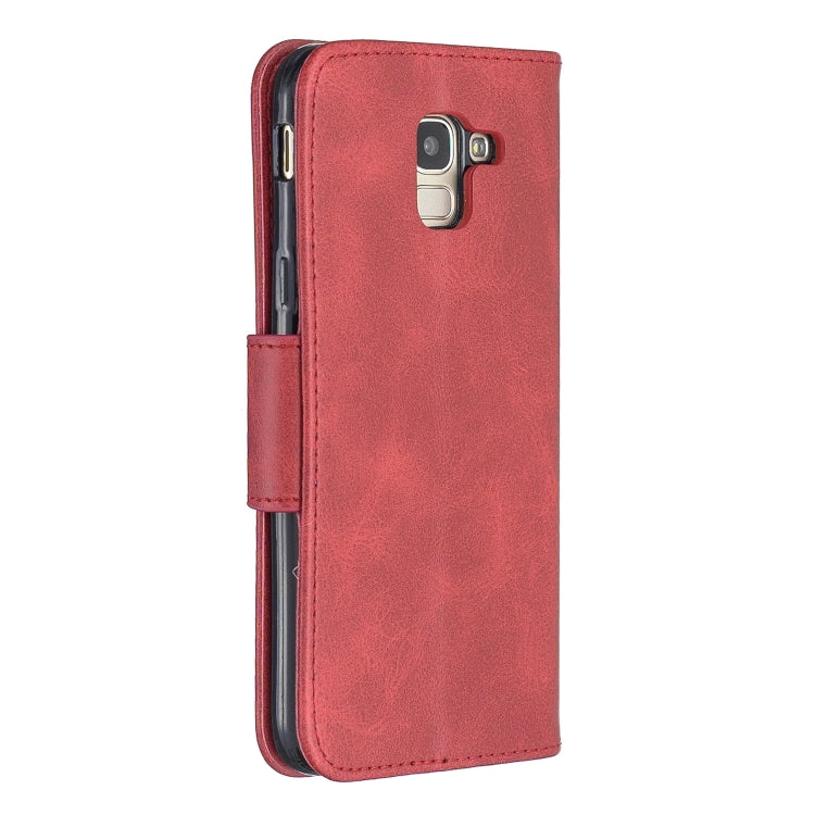 Retro Lambskin Texture Pure Color Horizontal Flip PU Leather Case for Galaxy J6 2018, with Holder & Card Slots & Wallet & Lanyard