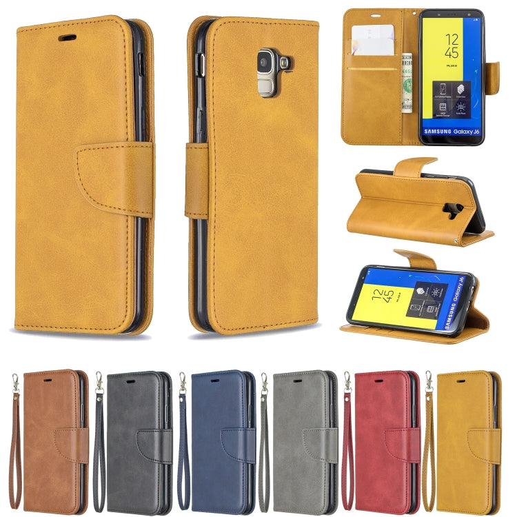 Retro Lambskin Texture Pure Color Horizontal Flip PU Leather Case for Galaxy J6 2018, with Holder & Card Slots & Wallet & Lanyard