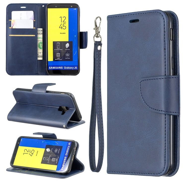 Retro Lambskin Texture Pure Color Horizontal Flip PU Leather Case for Galaxy J6 2018, with Holder & Card Slots & Wallet & Lanyard