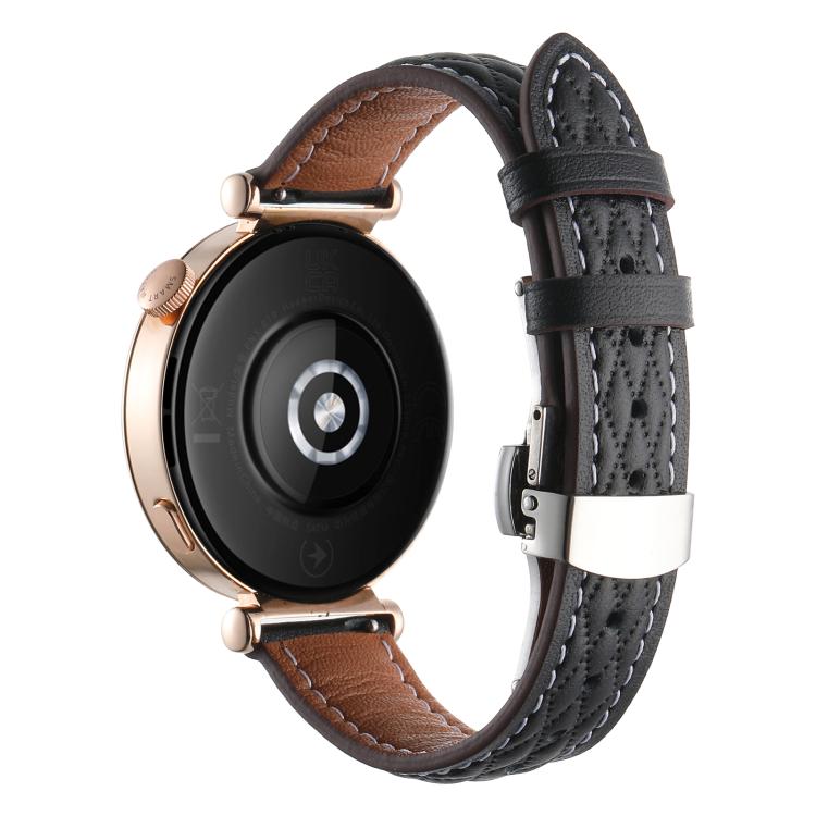 18mm Diamond Pattern Butterfly Buckle Genuine Leather Watch Band