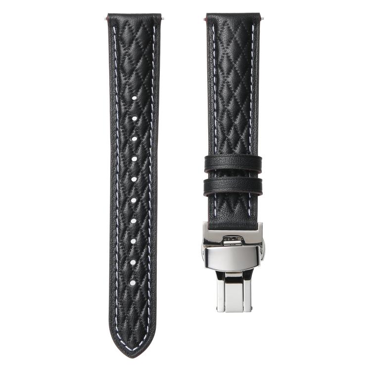 18mm Diamond Pattern Butterfly Buckle Genuine Leather Watch Band
