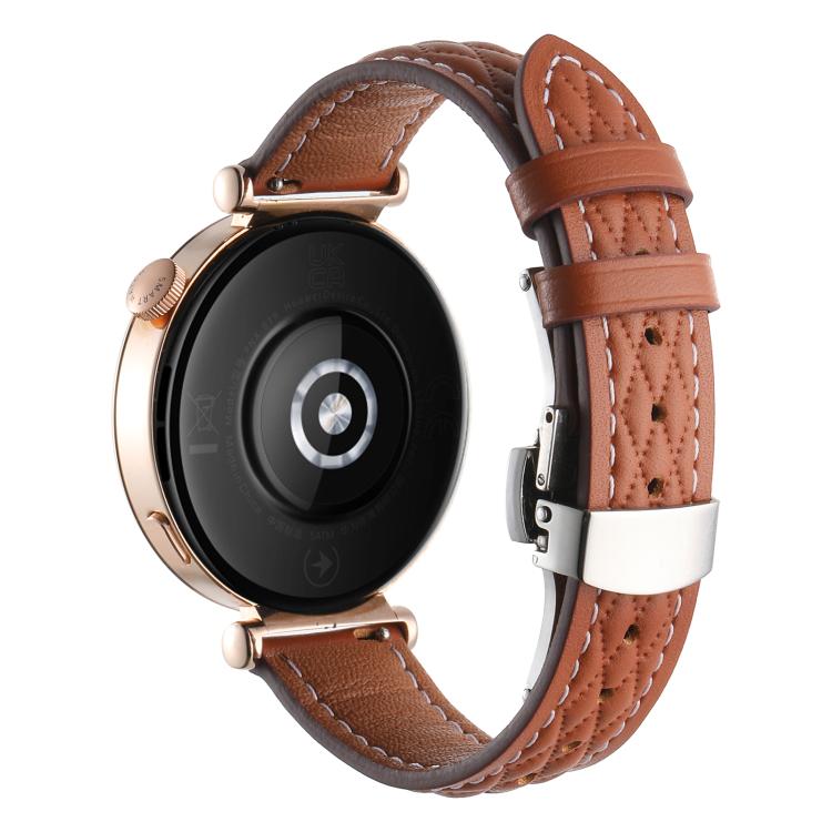 18mm Diamond Pattern Butterfly Buckle Genuine Leather Watch Band