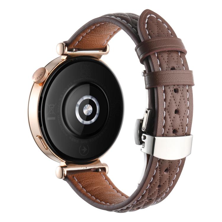 18mm Diamond Pattern Butterfly Buckle Genuine Leather Watch Band