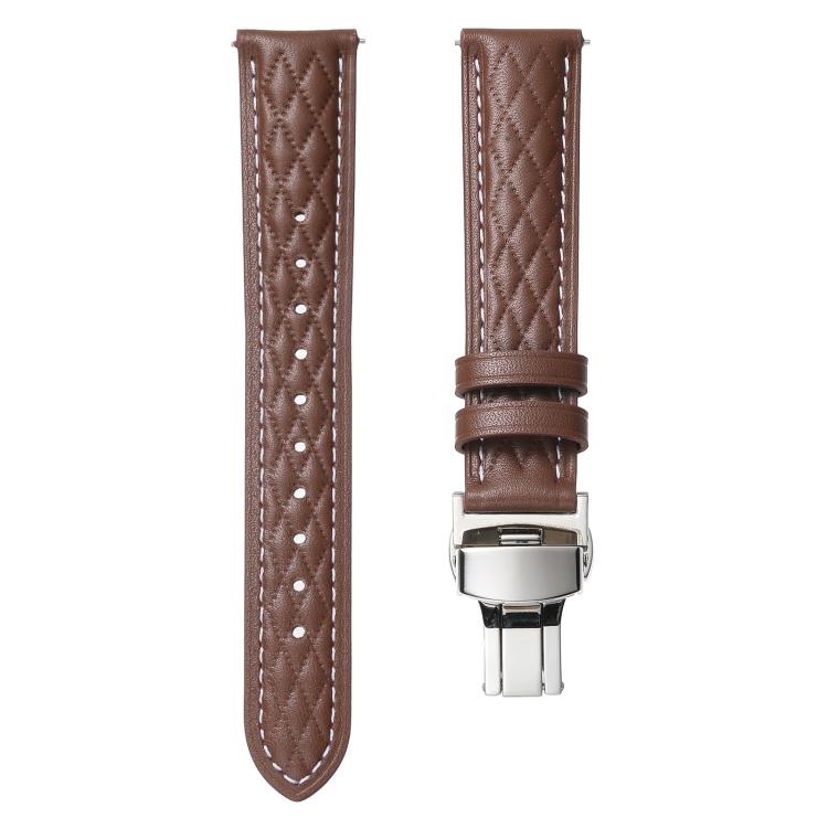 18mm Diamond Pattern Butterfly Buckle Genuine Leather Watch Band