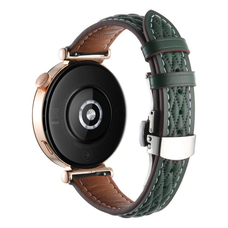 18mm Diamond Pattern Butterfly Buckle Genuine Leather Watch Band