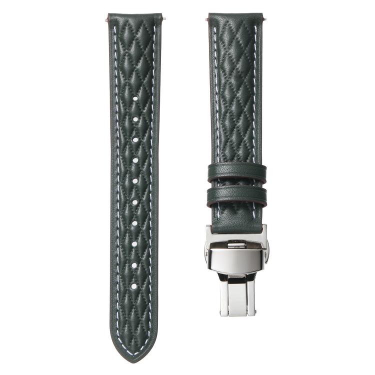 18mm Diamond Pattern Butterfly Buckle Genuine Leather Watch Band