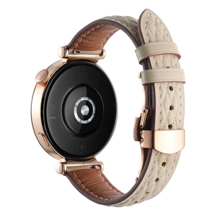 18mm Diamond Pattern Butterfly Buckle Genuine Leather Watch Band