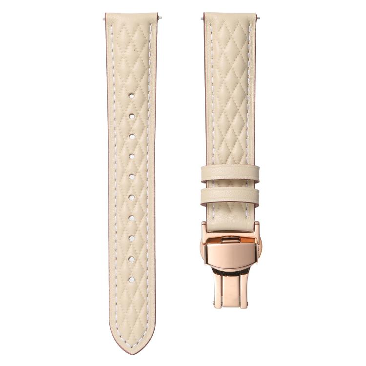 18mm Diamond Pattern Butterfly Buckle Genuine Leather Watch Band