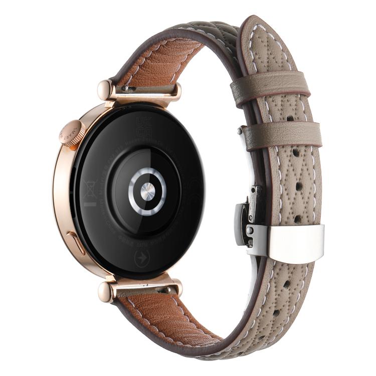 18mm Diamond Pattern Butterfly Buckle Genuine Leather Watch Band