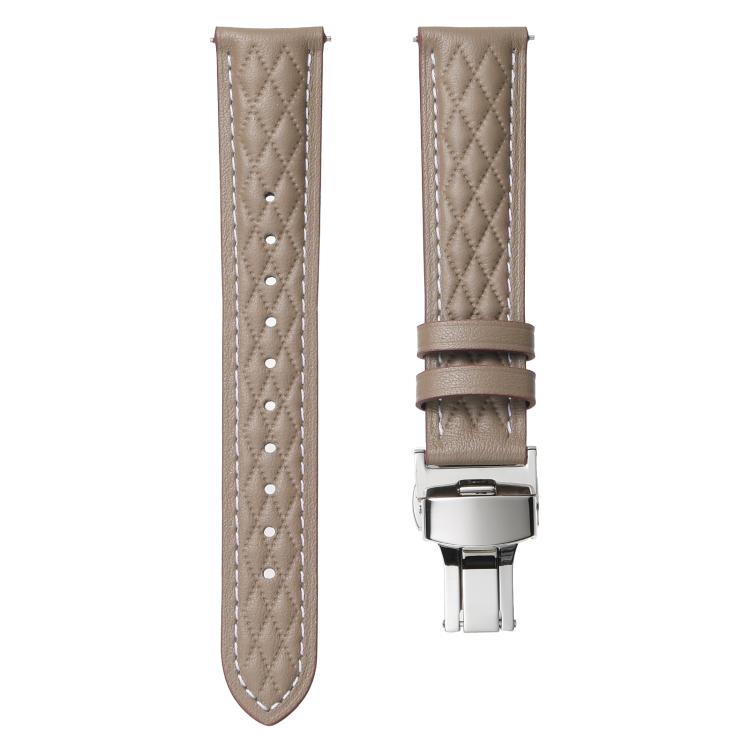 18mm Diamond Pattern Butterfly Buckle Genuine Leather Watch Band