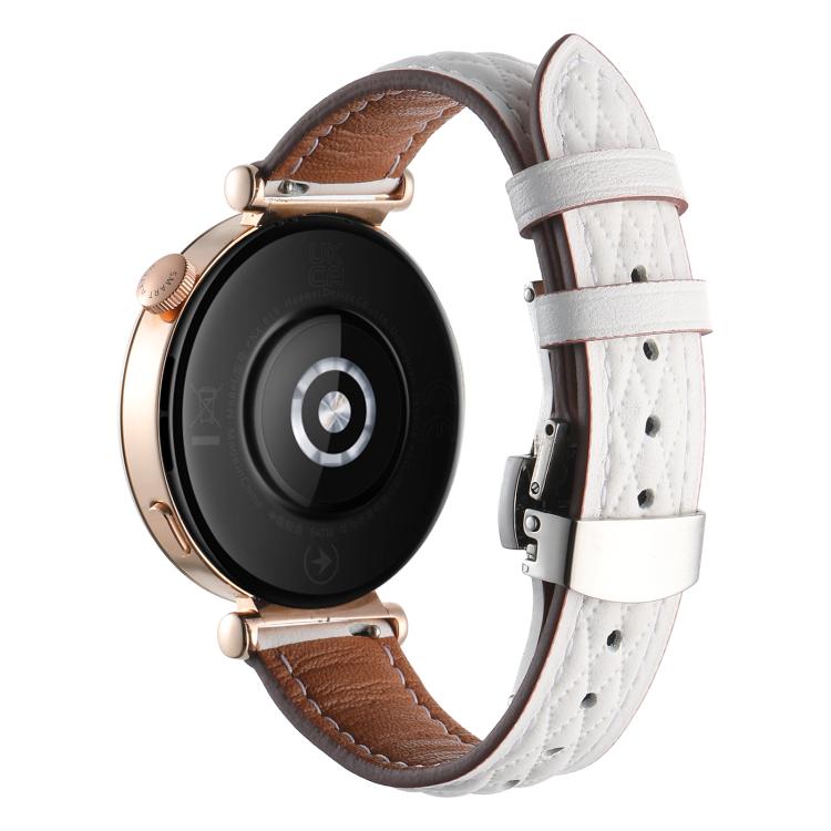 18mm Diamond Pattern Butterfly Buckle Genuine Leather Watch Band