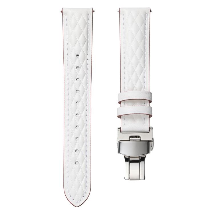 18mm Diamond Pattern Butterfly Buckle Genuine Leather Watch Band