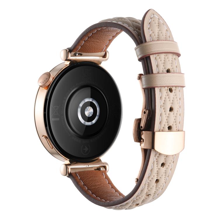 18mm Diamond Pattern Butterfly Buckle Genuine Leather Watch Band