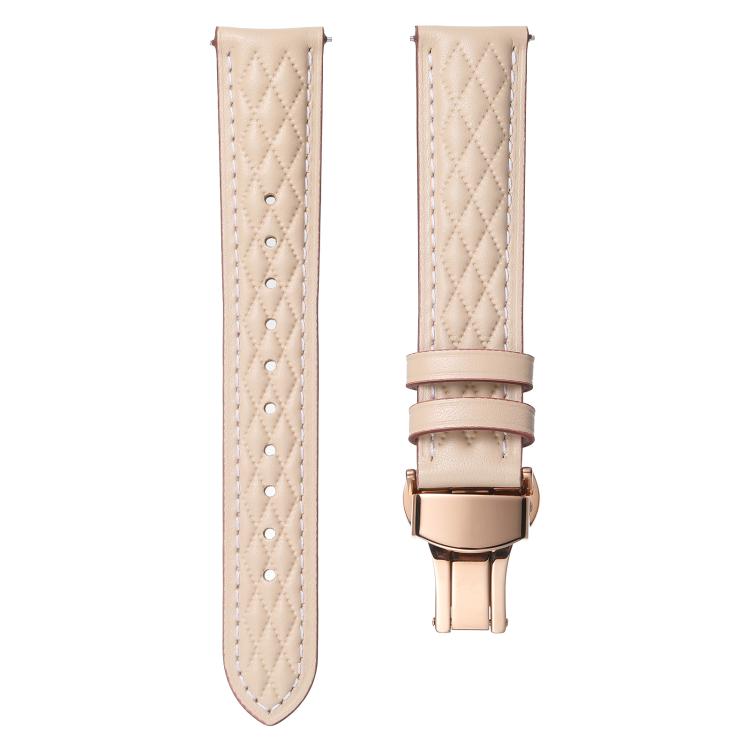 18mm Diamond Pattern Butterfly Buckle Genuine Leather Watch Band