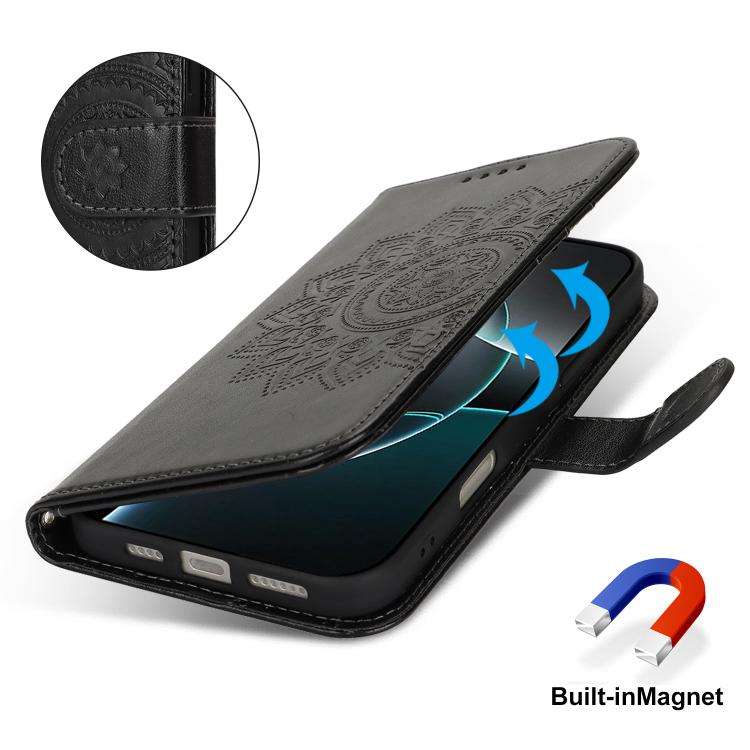 For iPhone 15 Pro Max Double Fold Printed Embossing Leather Phone Case