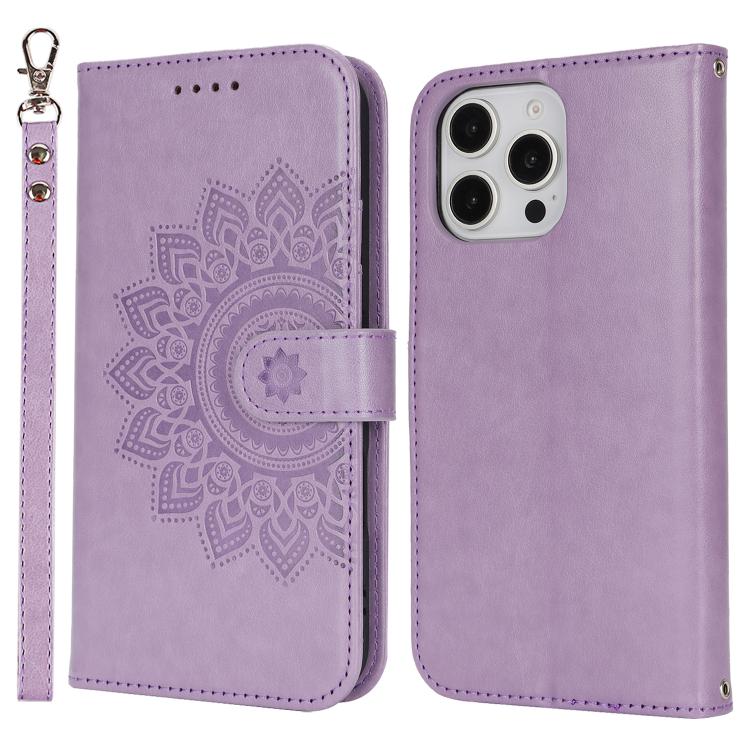 For iPhone 16 Pro Max Double Fold Printed Embossing Leather Phone Case
