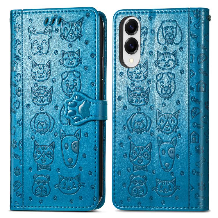 For Samsung Galaxy S25 Edge 5G Cat and Dog Embossed Leather Phone Case