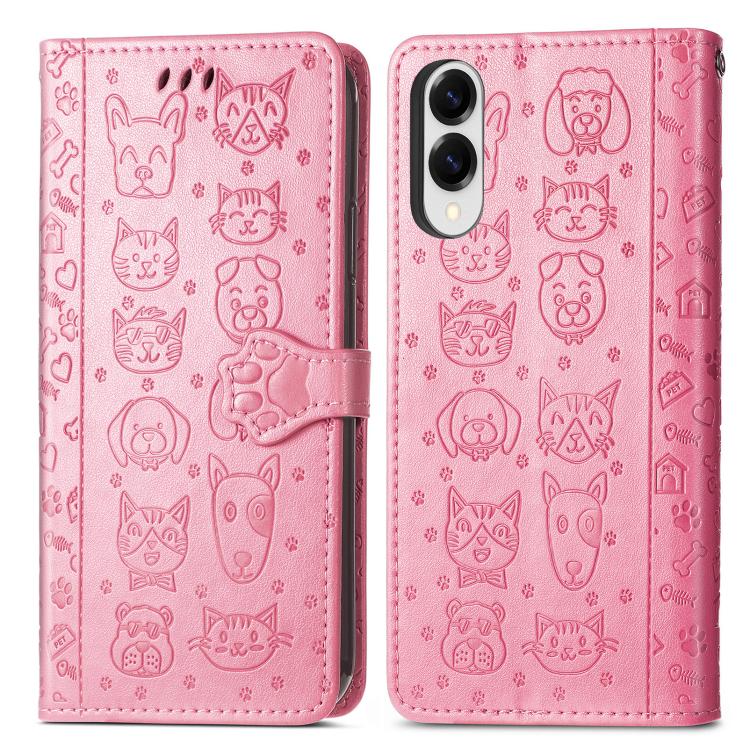 For Samsung Galaxy S25 Edge 5G Cat and Dog Embossed Leather Phone Case