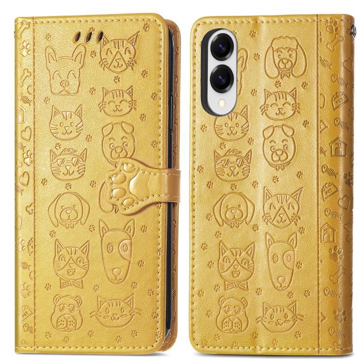 For Samsung Galaxy S25 Edge 5G Cat and Dog Embossed Leather Phone Case