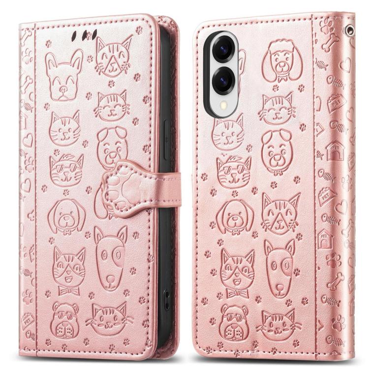 For Samsung Galaxy S25 Edge 5G Cat and Dog Embossed Leather Phone Case