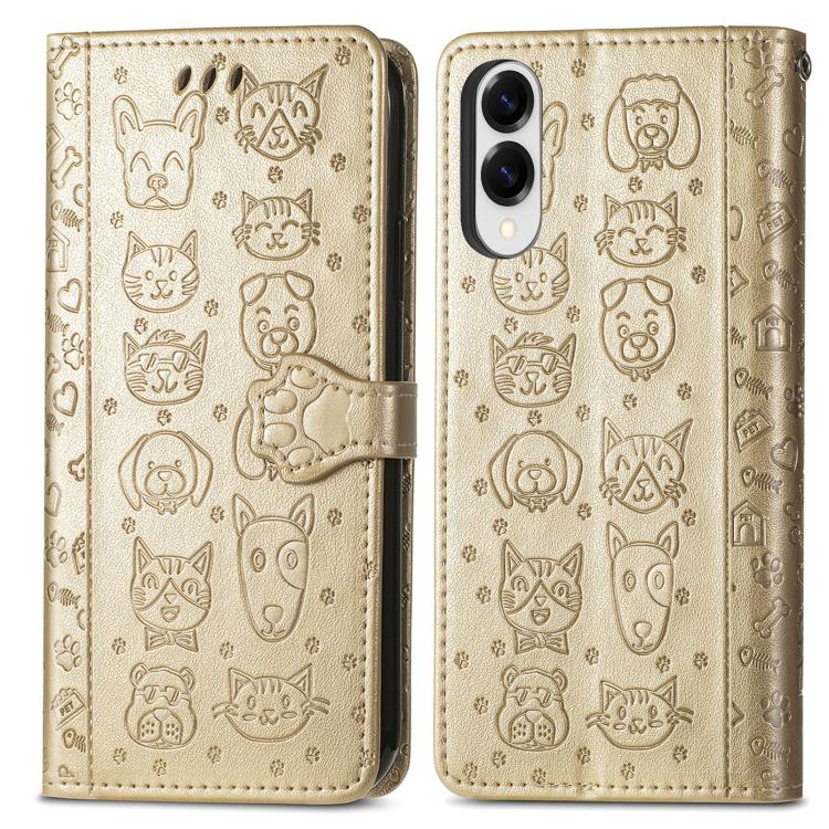 For Samsung Galaxy S25 Edge 5G Cat and Dog Embossed Leather Phone Case