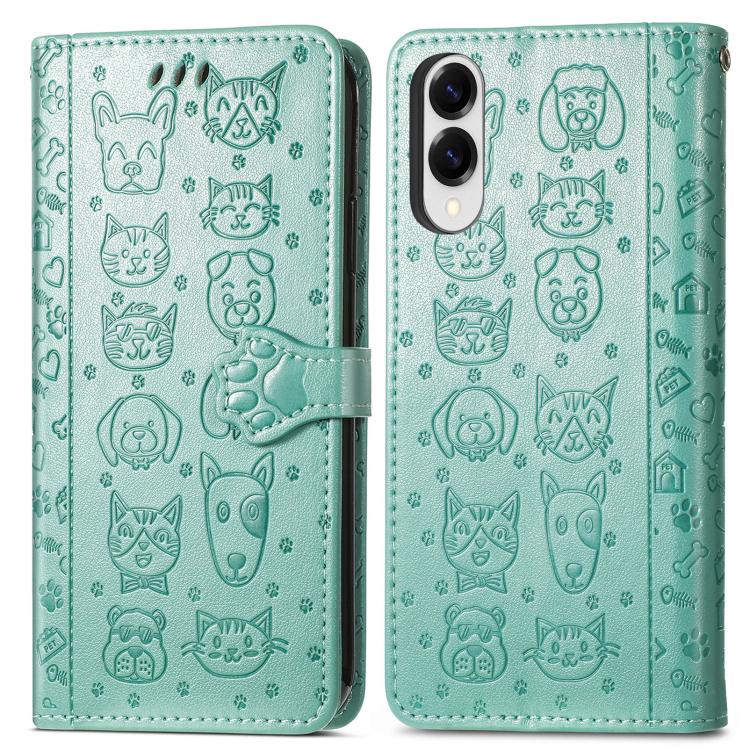 For Samsung Galaxy S25 Edge 5G Cat and Dog Embossed Leather Phone Case