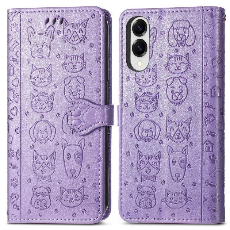 For Samsung Galaxy S25 Edge 5G Cat and Dog Embossed Leather Phone Case