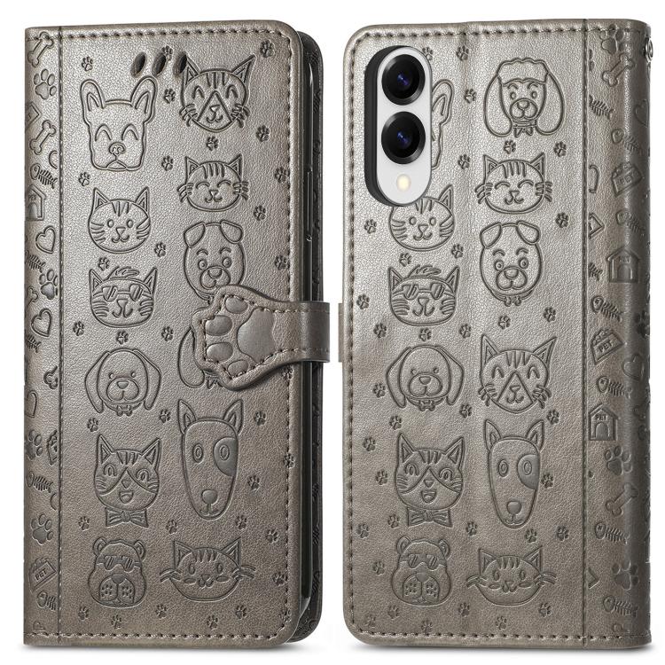 For Samsung Galaxy S25 Edge 5G Cat and Dog Embossed Leather Phone Case