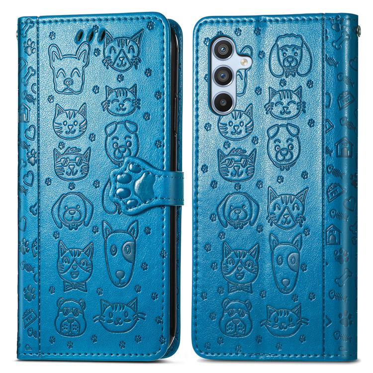 For Samsung Galaxy A26 5G Cat and Dog Embossed Leather Phone Case