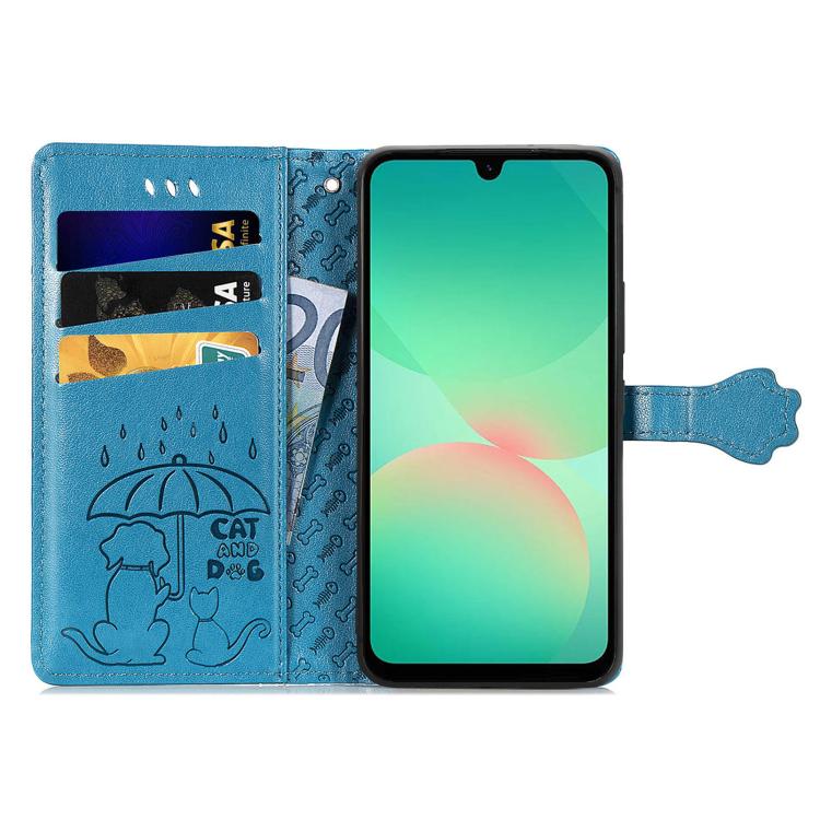 For Samsung Galaxy A26 5G Cat and Dog Embossed Leather Phone Case